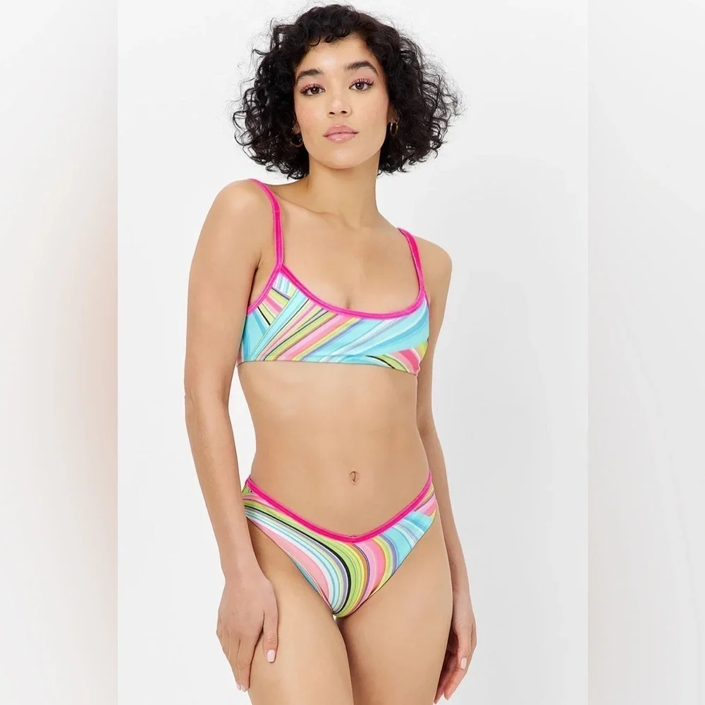 New! SET Frankies Bikinis Dallas Shine Bralette Top Enzo Bottom 31088